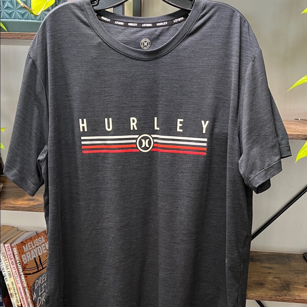 Hurley Men's Charcoal Tee with Red Stripe